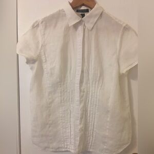 Lauren Ralph Lauren White Linen Short Sleeve Blouse Size Large